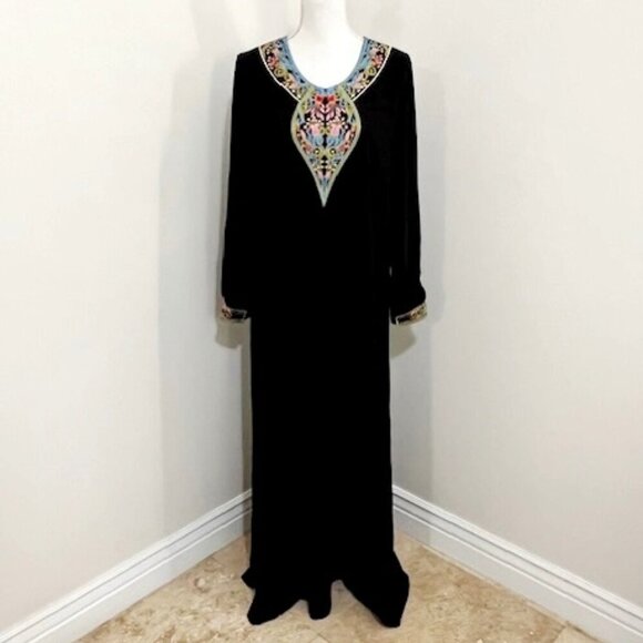 Sadan Ethnic Black Embroidered Abaya Kaftan Maxi Dress Size 48 - Picture 1 of 9
